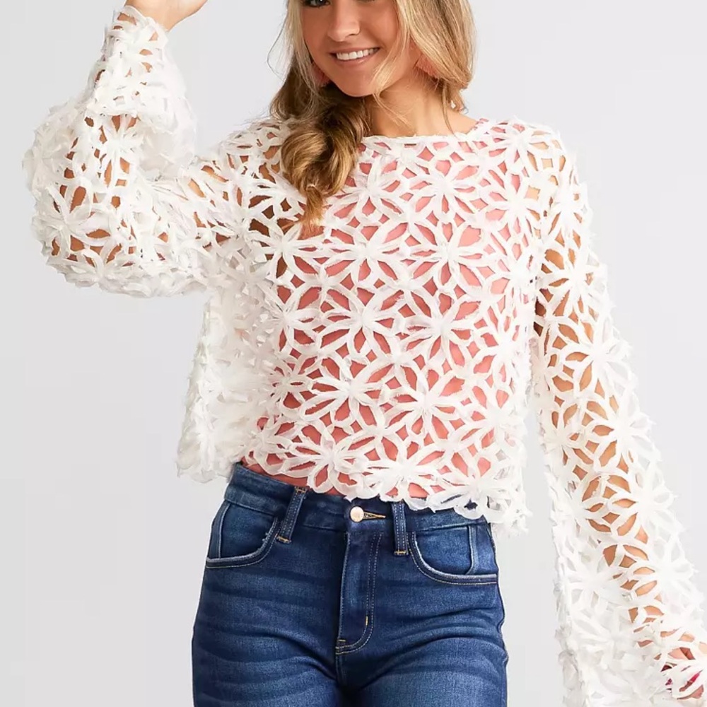 Cream Crop Blouse with Graphic Design